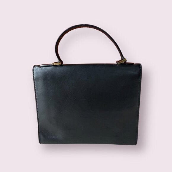 Vintage Christian Dior Black Leather Top Handle Bag – Lock & Key, Made in France - Picture 4 of 14